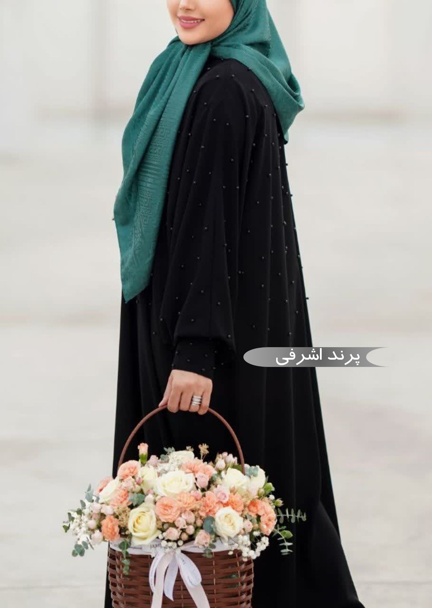  مانتو عبایی زنانه مجلسی طرح پرند اشرفی
